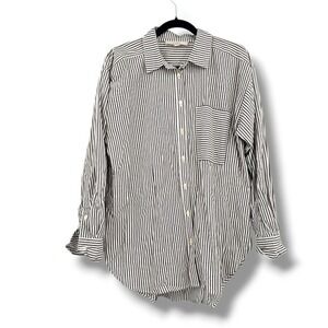 Loft Womens Striped Button Down Shirt Long‎ Sleeve Pocket Casual Top
